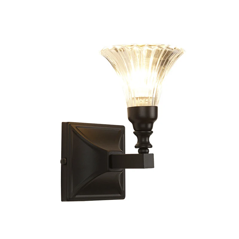 Zwarte brede flare inbouw wandkandelaar moderne 1-lichts kristallen wandlamp voor nachtkastje Clearhalo