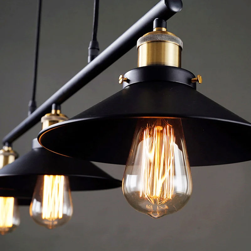 Zwarte brede flare katrol hanglamp industrieel 3 lampen restaurant hangend eilandlicht Clearhalo