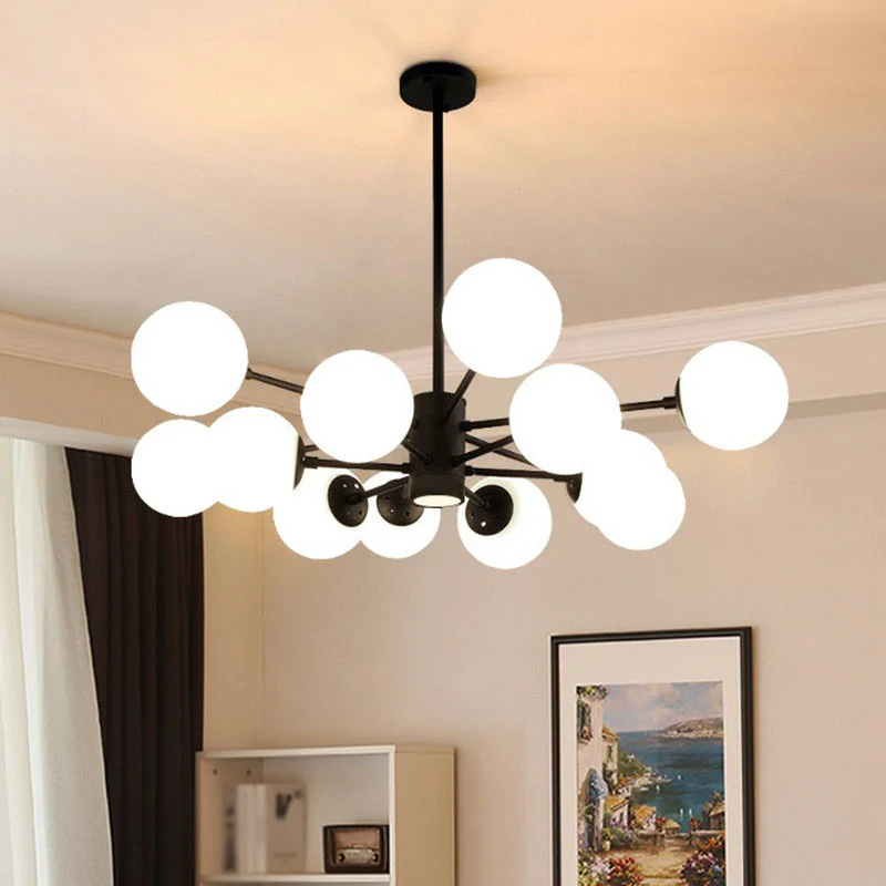 Zwarte bubbels kroonluchterverlichting Nordic Frosted White Glass Suspension Light voor eetkamer Clearhalo