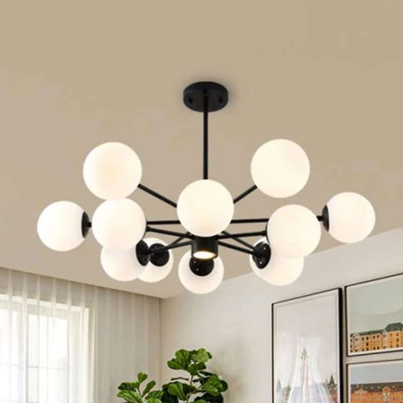 Zwarte bubbels kroonluchterverlichting Nordic Frosted White Glass Suspension Light voor eetkamer Clearhalo