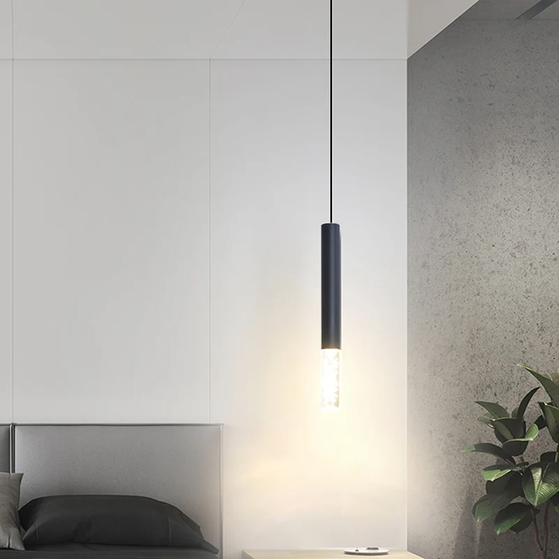 Zwarte buis hanglampkit Eenvoud Acryl LED-plafondhanglamp warm/wit licht, 10"/12"/12,5" H Clearhalo