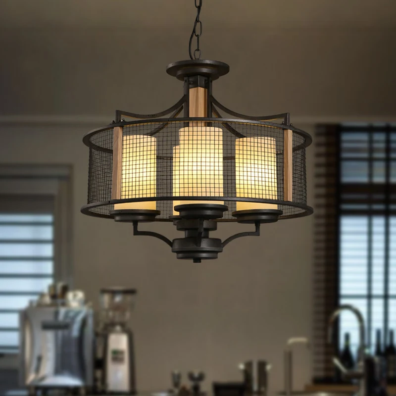 Zwarte cilinder hangende kroonluchter traditionele stijl matglas 4 koppen woonkamer hanglampset met trommelkooi Clearhalo
