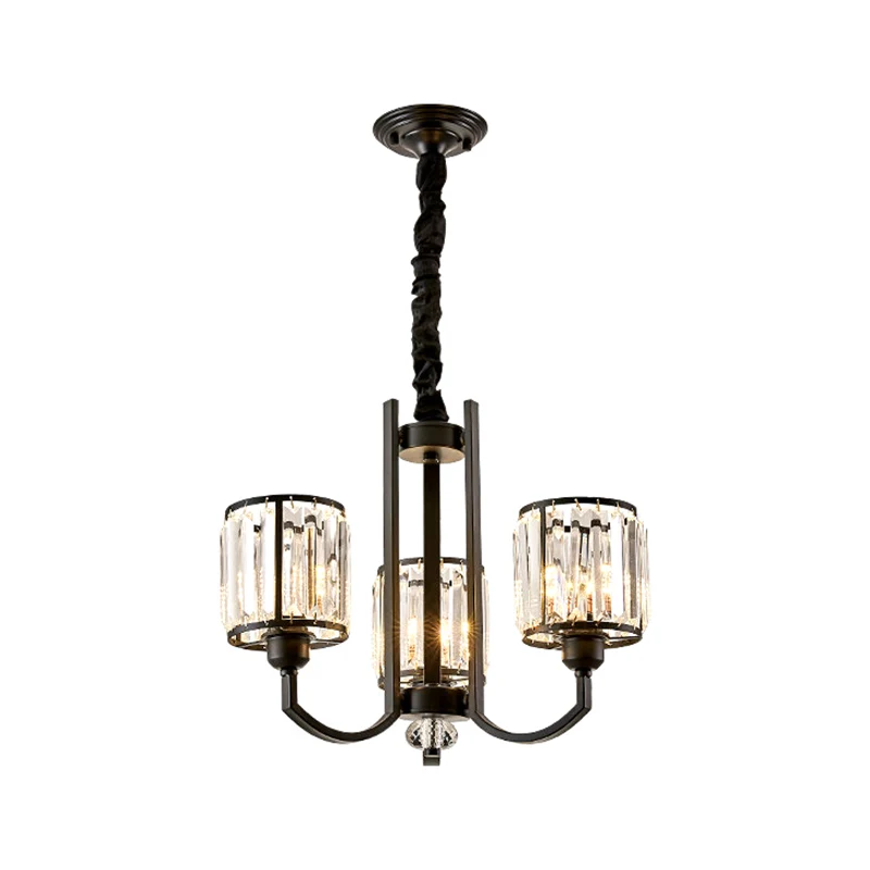 Zwarte cilinder hangende verlichtingsarmatuur Klassieke gefacetteerde kristallen woonkamer kroonluchterlamp Clearhalo