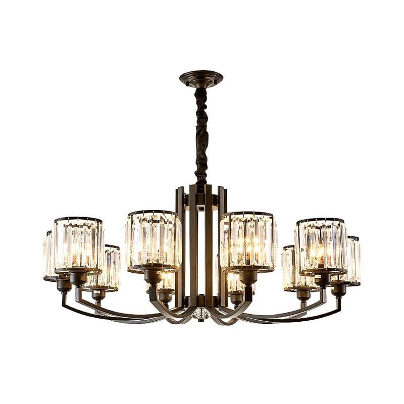 Zwarte cilinder hangende verlichtingsarmatuur Klassieke gefacetteerde kristallen woonkamer kroonluchterlamp Clearhalo
