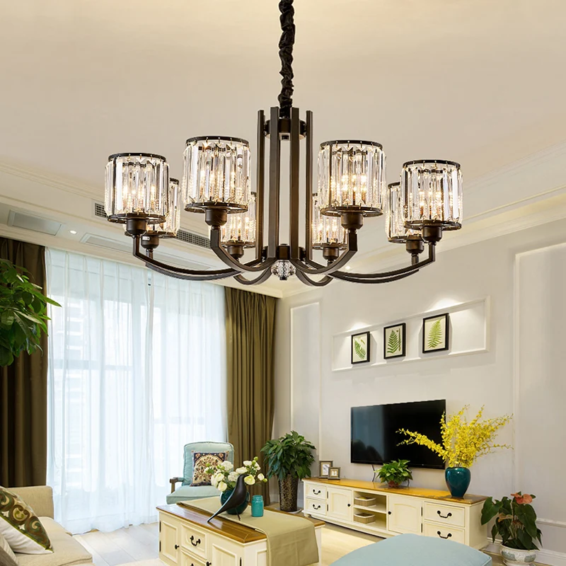 Zwarte cilinder hangende verlichtingsarmatuur Klassieke gefacetteerde kristallen woonkamer kroonluchterlamp Clearhalo