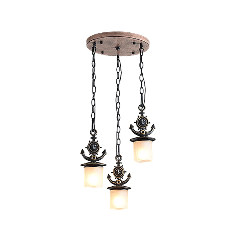 Zwarte cilinder hanglamp Creatieve 3-lichts ondoorzichtige glazen multi-hanglamp met ankerketting, lineaire/ronde luifel C...