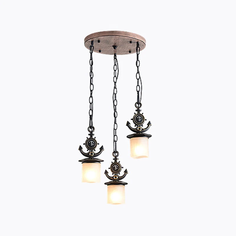 Zwarte cilinder hanglamp Creatieve 3-lichts ondoorzichtige glazen multi-hanglamp met ankerketting, lineaire/ronde luifel C...