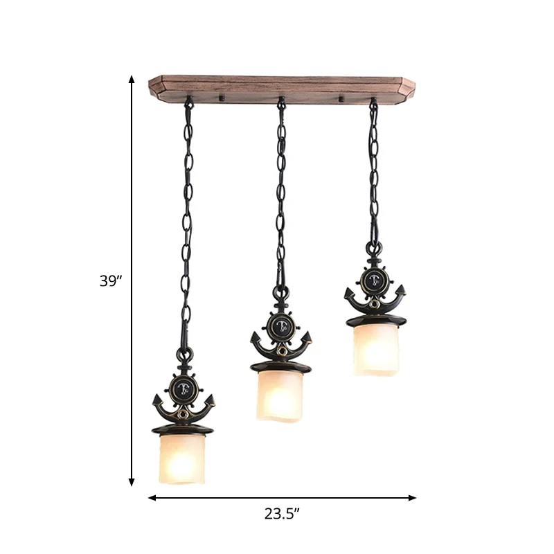 Zwarte cilinder hanglamp Creatieve 3-lichts ondoorzichtige glazen multi-hanglamp met ankerketting, lineaire/ronde luifel C...