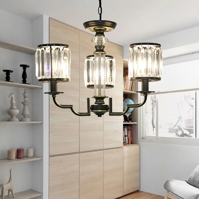 Zwarte cilinder kroonluchter eigentijds kristal 3/6 lichts hangende hanglamp met verstelbare ketting Clearhalo