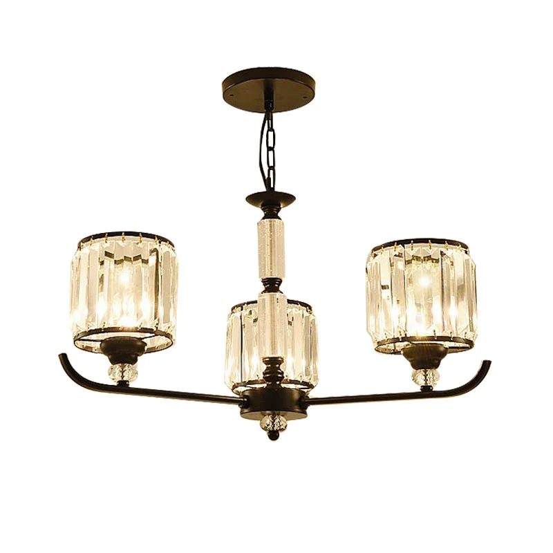 Zwarte cilinder plafondlamp antieke 3/6/8 lichten prismatische optische kristallen kroonluchter licht Clearhalo