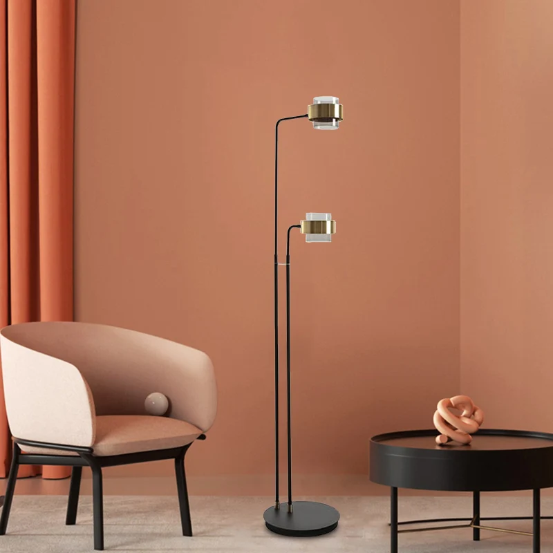 Zwarte cilinder staande verlichting Nordic LED helderglazen vloerleeslamp voor woonkamer Clearhalo
