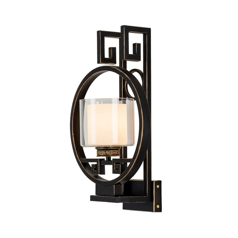 Zwarte cilinder wandverlichtingsarmatuur Klassiek helder glas 1 lichtgang schanslamp met metalen cirkel Clearhalo