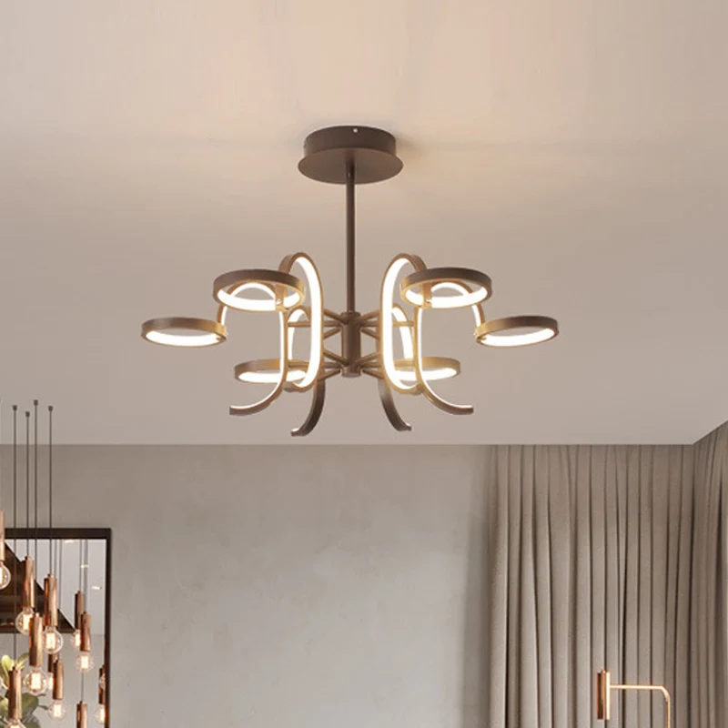 Zwarte Curve Arm Kroonluchter Verlichting Modernisme 5/6 Hoofden Metalen Hanglamp Warm/Wit Licht Clearhalo