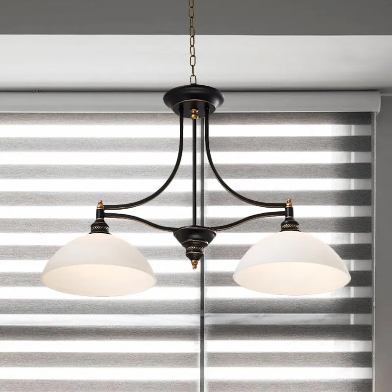 Zwarte Dome Island-lamp, industriële hanglamp van opaalglas met 2 lampen Clearhalo