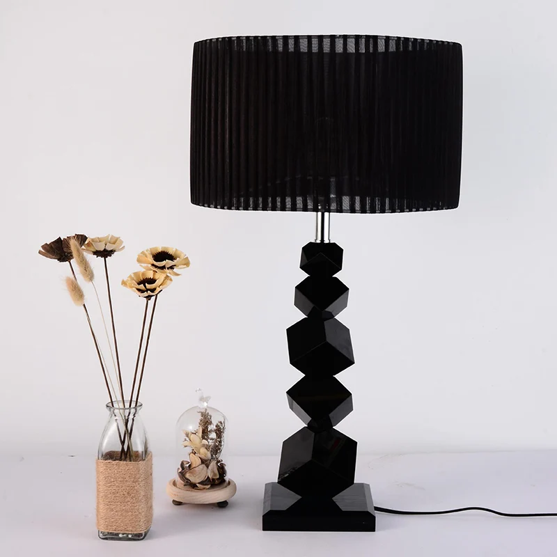 Zwarte Drum Nachtkastje Lamp Moderne 12"/13" W Tafellamp van enkele geplooide stof met stenen voetstuk Clearhalo
