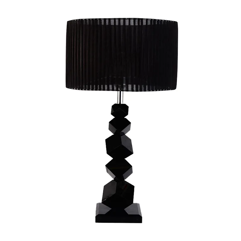 Zwarte Drum Nachtkastje Lamp Moderne 12"/13" W Tafellamp van enkele geplooide stof met stenen voetstuk Clearhalo