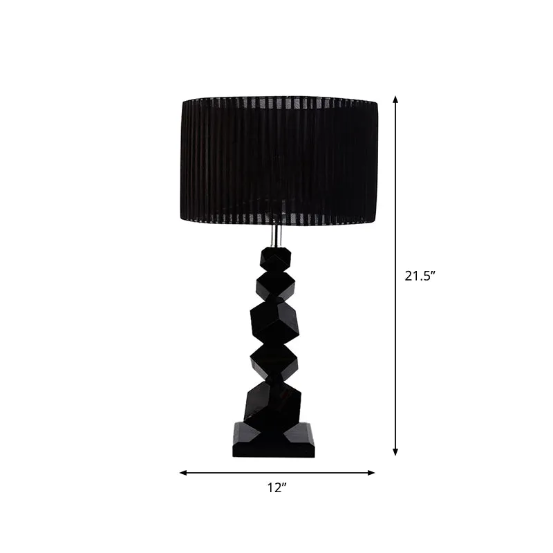 Zwarte Drum Nachtkastje Lamp Moderne 12"/13" W Tafellamp van enkele geplooide stof met stenen voetstuk Clearhalo