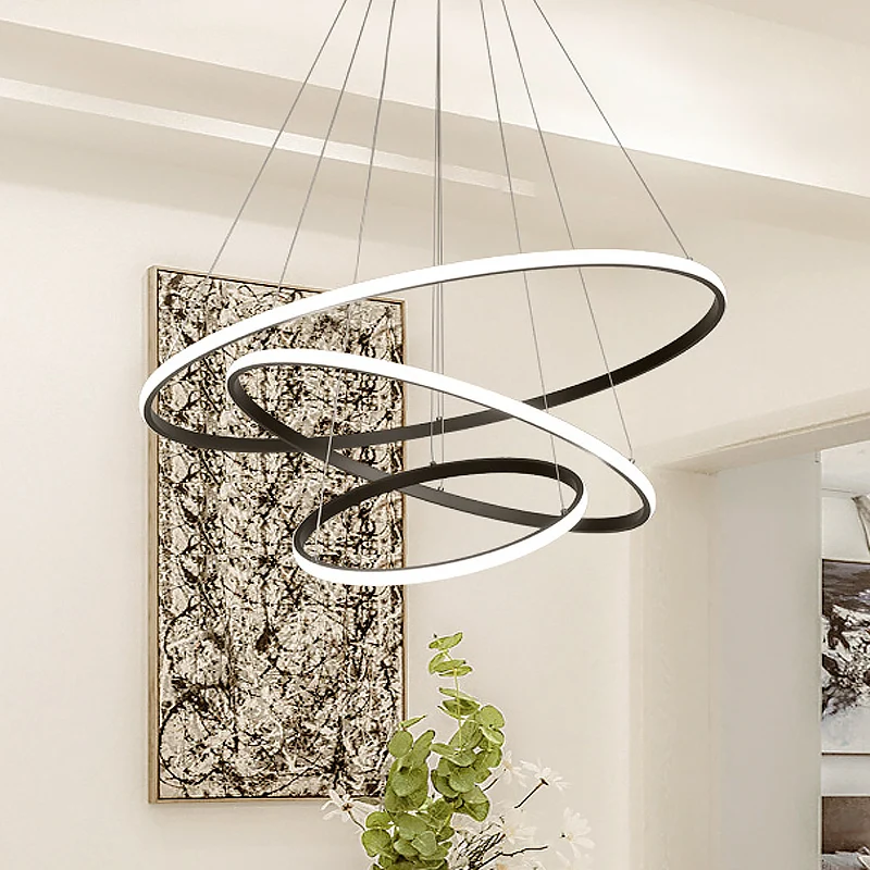 Zwarte gelaagde slanke luskroonluchter Eenvoud Aluminium LED-hanglamp warm/wit licht voor de woonkamer Clearhalo