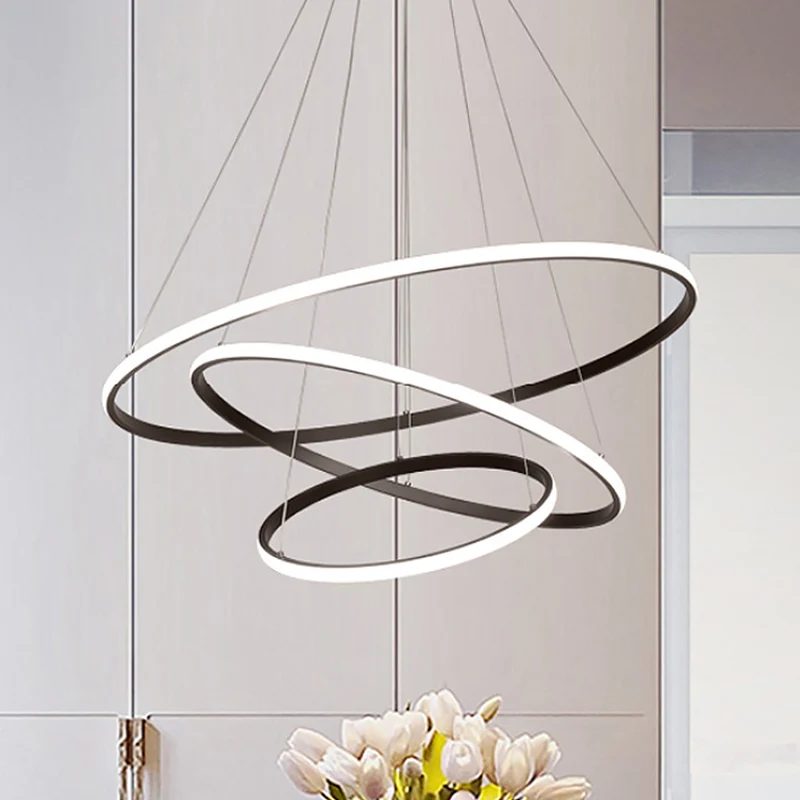 Zwarte gelaagde slanke luskroonluchter Eenvoud Aluminium LED-hanglamp warm/wit licht voor de woonkamer Clearhalo