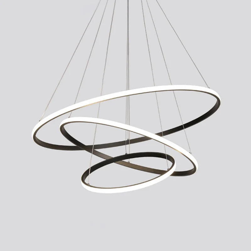 Zwarte gelaagde slanke luskroonluchter Eenvoud Aluminium LED-hanglamp warm/wit licht voor de woonkamer Clearhalo