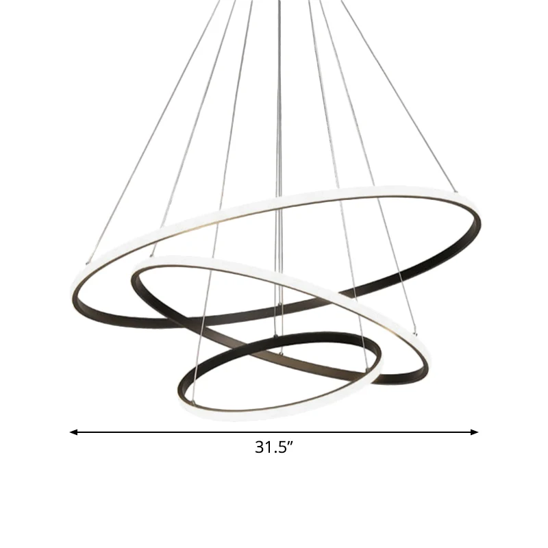 Zwarte gelaagde slanke luskroonluchter Eenvoud Aluminium LED-hanglamp warm/wit licht voor de woonkamer Clearhalo
