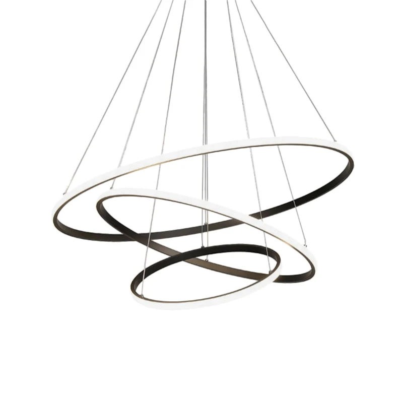 Zwarte gelaagde slanke luskroonluchter Eenvoud Aluminium LED-hanglamp warm/wit licht voor de woonkamer Clearhalo