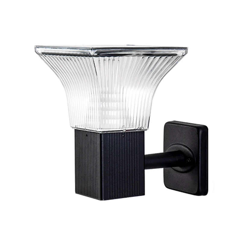 Zwarte geometrische LED-wandkandelaar Klassieke aluminium buitenverlichting op zonne-energie Clearhalo