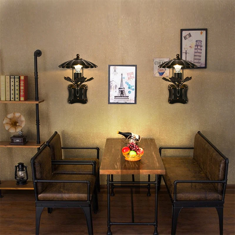 Zwarte geschulpte rand wandlamp boerderijstijl 1 kop metalen schanslamp voor eetkamer Clearhalo