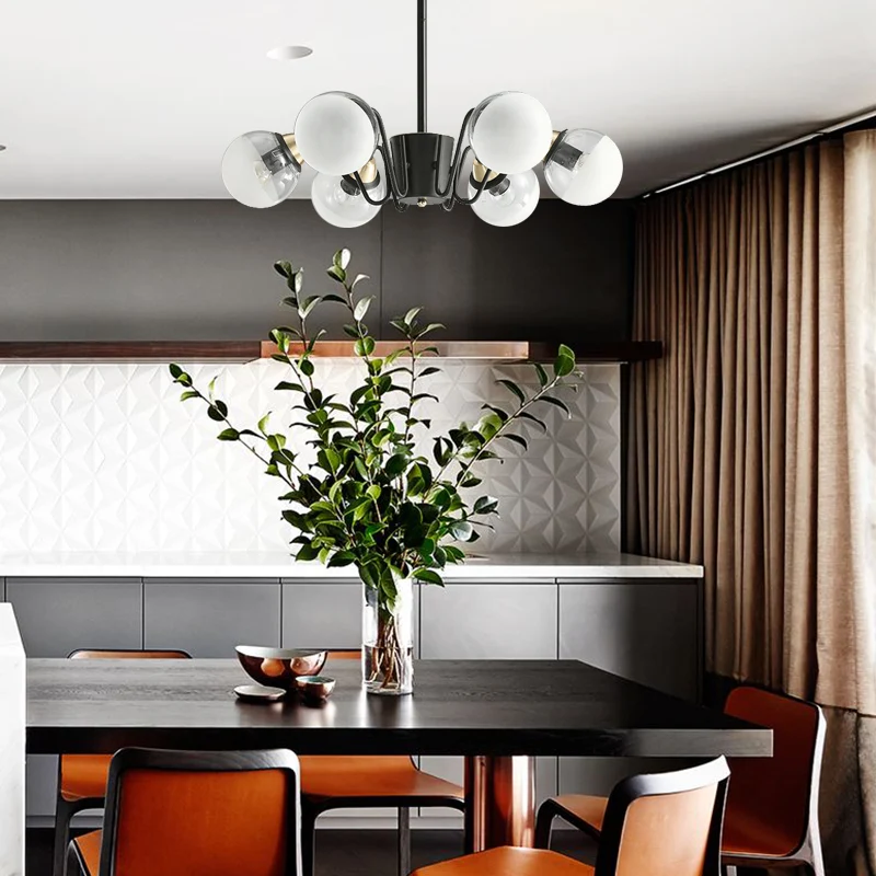 Zwarte hanglamp met meerdere koppen moderne, stijlvolle kroonluchter van glas en metaal voor studeerkamer keuken Clearhalo