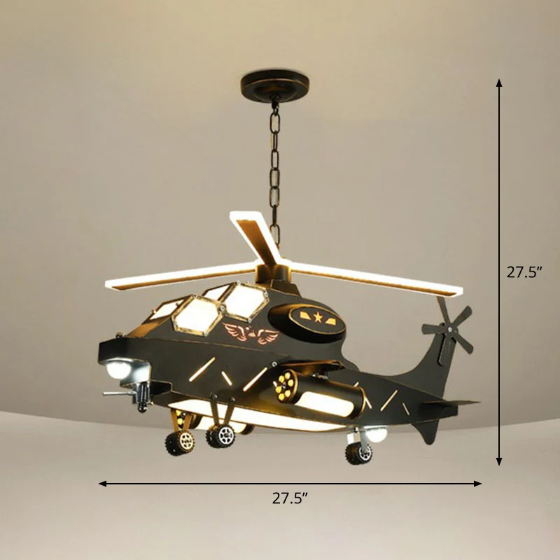 Zwarte helikopter LED-plafondverlichting Kindermetalen kroonluchterlamp voor slaapkamer Clearhalo