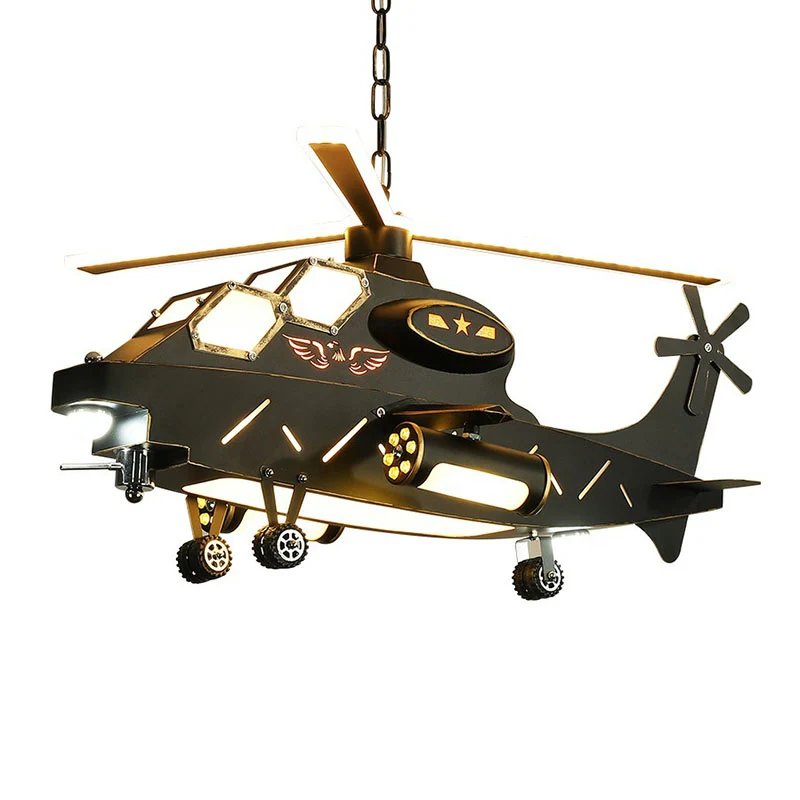 Zwarte helikopter LED-plafondverlichting Kindermetalen kroonluchterlamp voor slaapkamer Clearhalo