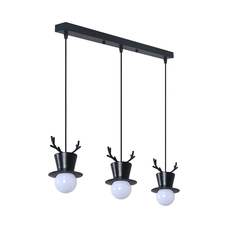 Zwarte hoge hoed-clusterhanger Scandinavische stijl, 3 lampen, ijzeren hangende plafondlamp met gewei-decor, ronde/lineair...