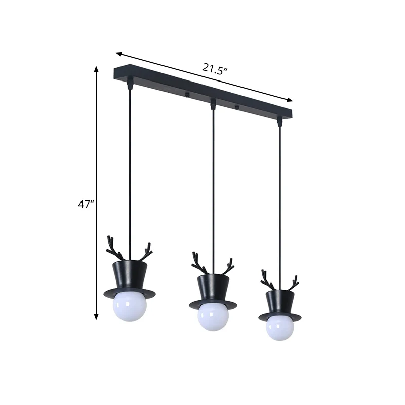 Zwarte hoge hoed-clusterhanger Scandinavische stijl, 3 lampen, ijzeren hangende plafondlamp met gewei-decor, ronde/lineair...