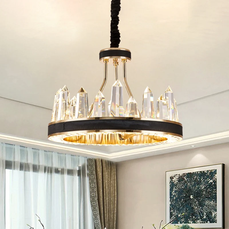 Zwarte ijspegelvormige kroonluchterverlichting Minimalistische K9 kristallen hanglamp voor woonkamer Clearhalo