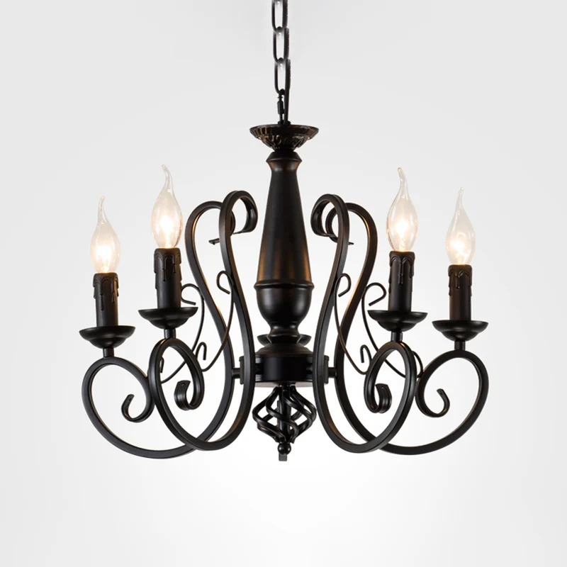 Zwarte kaars hangende kroonluchter traditionele metalen 3/4/5 lampen woonkamer plafond hanglamp met gekrulde arm Clearhalo