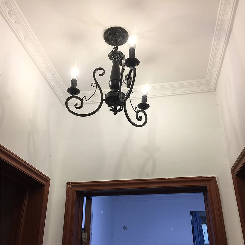 Zwarte kaars hangende kroonluchter traditionele metalen 3/4/5 lampen woonkamer plafond hanglamp met gekrulde arm Clearhalo