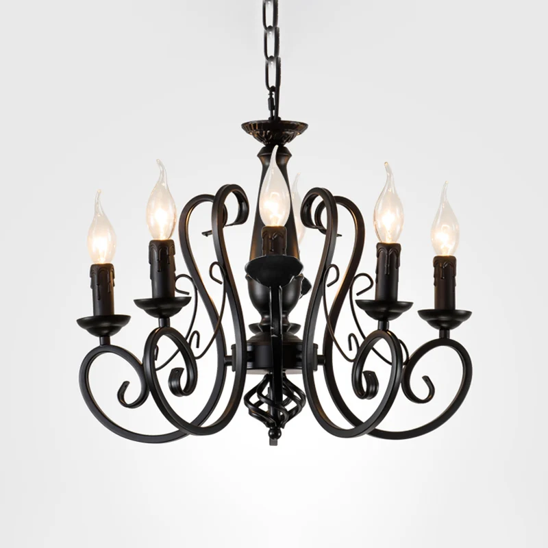 Zwarte kaars hangende kroonluchter traditionele metalen 3/4/5 lampen woonkamer plafond hanglamp met gekrulde arm Clearhalo