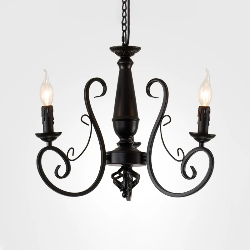 Zwarte kaars hangende kroonluchter traditionele metalen 3/4/5 lampen woonkamer plafond hanglamp met gekrulde arm Clearhalo