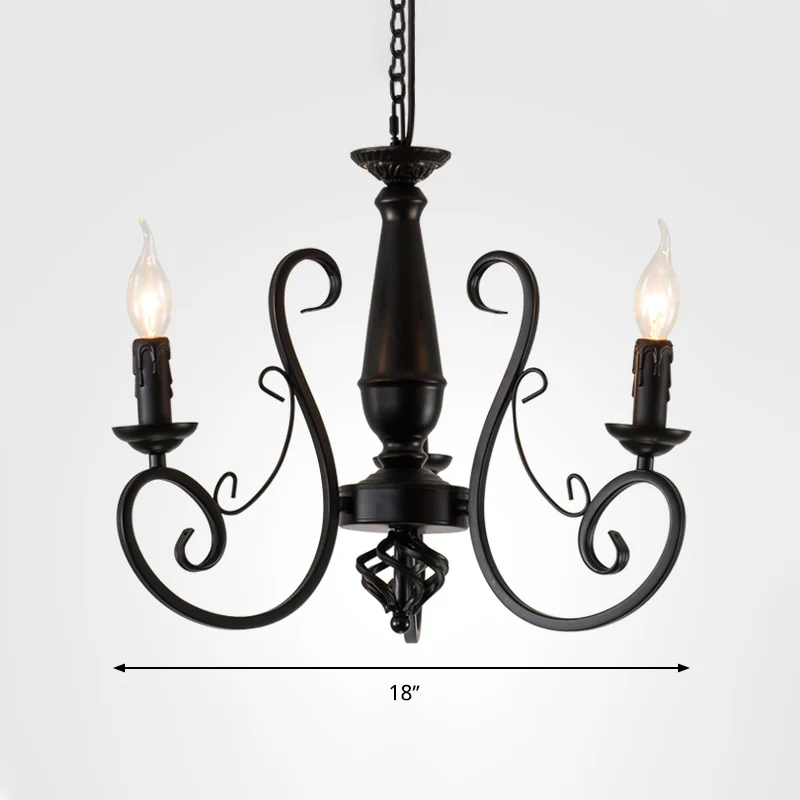 Zwarte kaars hangende kroonluchter traditionele metalen 3/4/5 lampen woonkamer plafond hanglamp met gekrulde arm Clearhalo