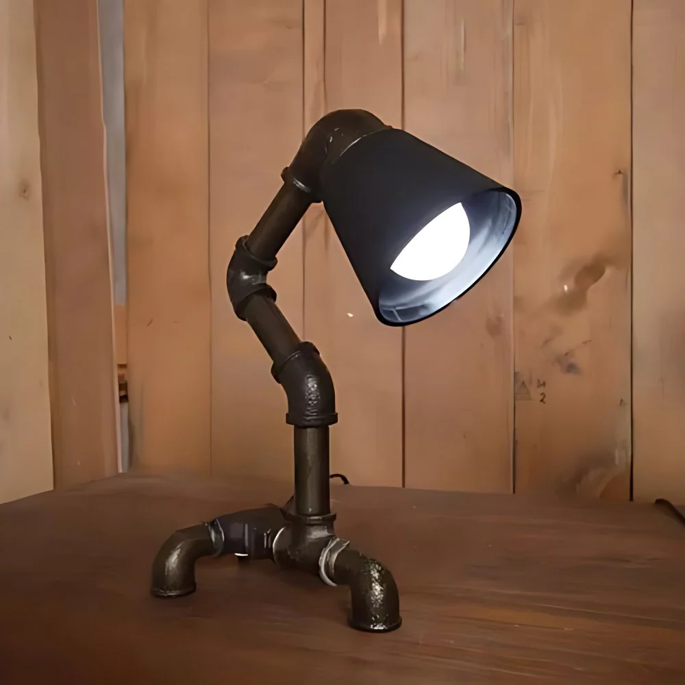 Zwarte kegelvormige tafellamp industriële stijl metallic 1-lichts salontafelverlichting met pijp Clearhalo