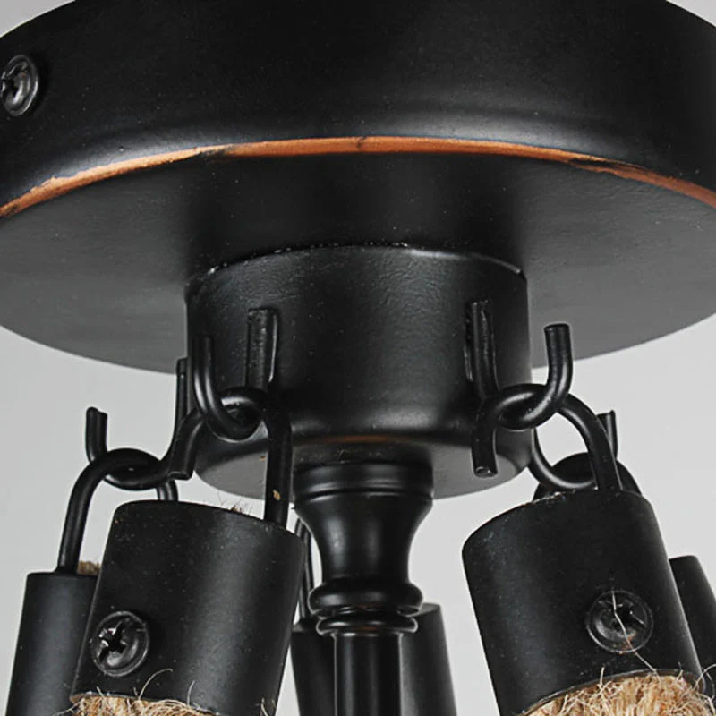 Zwarte komkooi semi-inbouwlamp Lodge metaal 3-lichts eetkamer dicht bij plafondlamp met hangend touw Clearhalo
