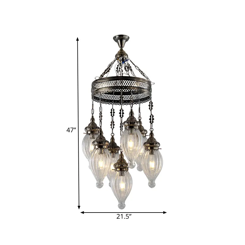 Zwarte kroonluchter met 7 koppen, traditioneel helder prismatisch glas, traanhangend plafondlicht Clearhalo
