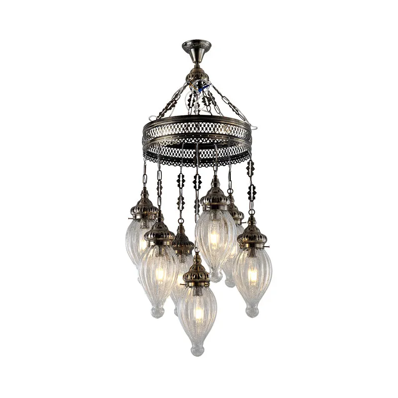 Zwarte kroonluchter met 7 koppen, traditioneel helder prismatisch glas, traanhangend plafondlicht Clearhalo