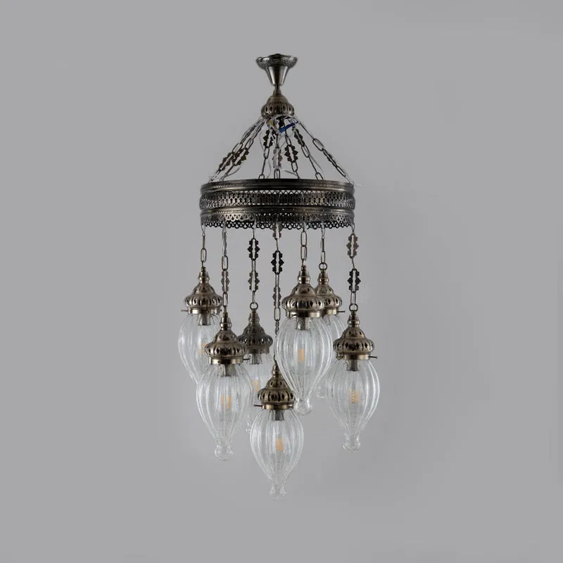 Zwarte kroonluchter met 7 koppen, traditioneel helder prismatisch glas, traanhangend plafondlicht Clearhalo