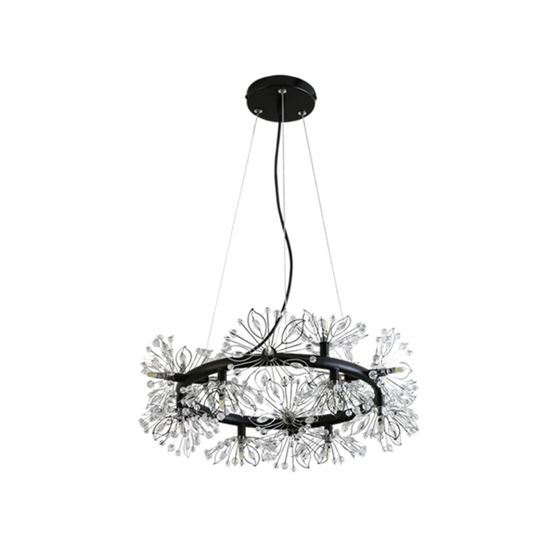 Zwarte kroonluchter met 18 lampen, moderne, stijlvolle hangende lampenset met kristallen kralen en bloemen Clearhalo