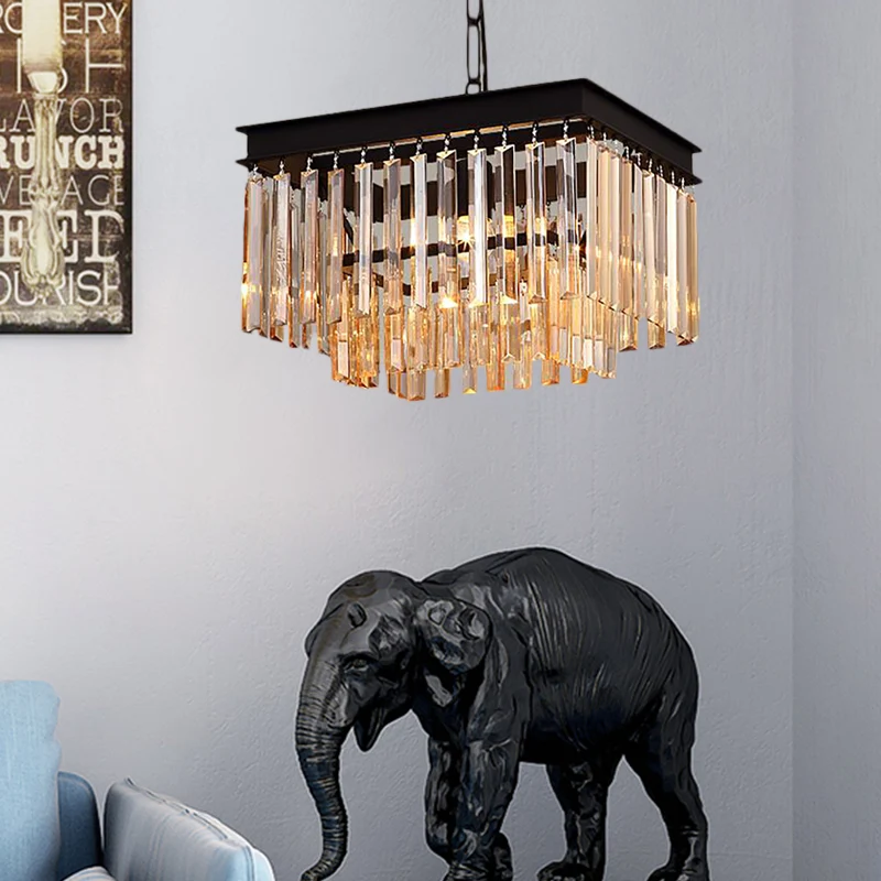 Zwarte kubusvormige hanglamp Modern 1-lichts rechthoekig gesneden kristallen hanglamp Clearhalo