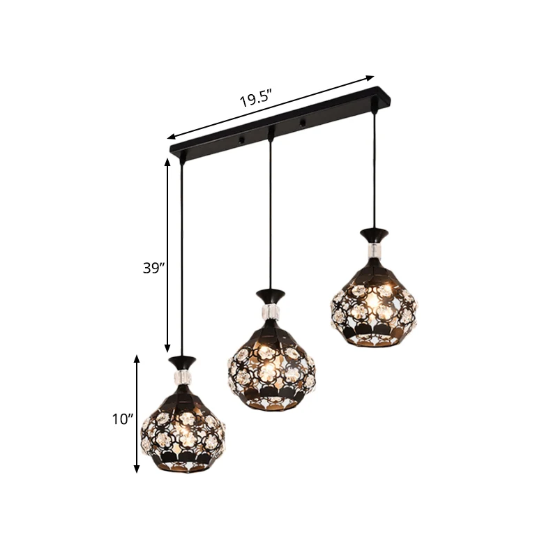 Zwarte lasergesneden ui-ophanglamp modernisme 3 lampen met kristallen ingelegde clusterhanger Clearhalo