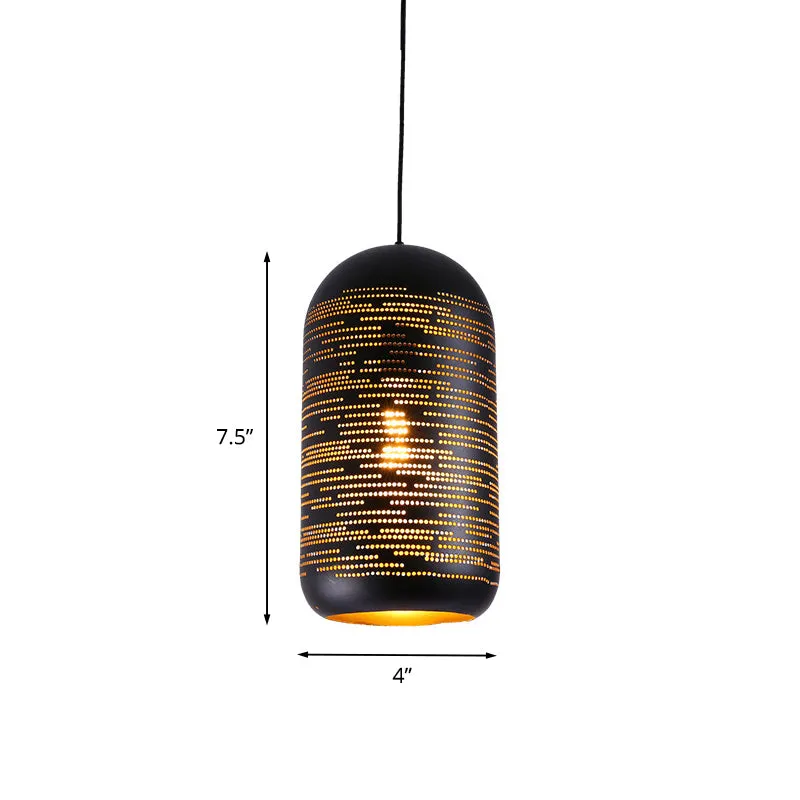 Zwarte lasergesneden wintermeloen hanglamp Loft-stijl metalen 1-lichts 4"/8" brede bistro-hanglamp Clearhalo