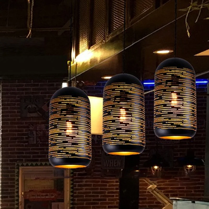 Zwarte lasergesneden wintermeloen hanglamp Loft-stijl metalen 1-lichts 4"/8" brede bistro-hanglamp Clearhalo