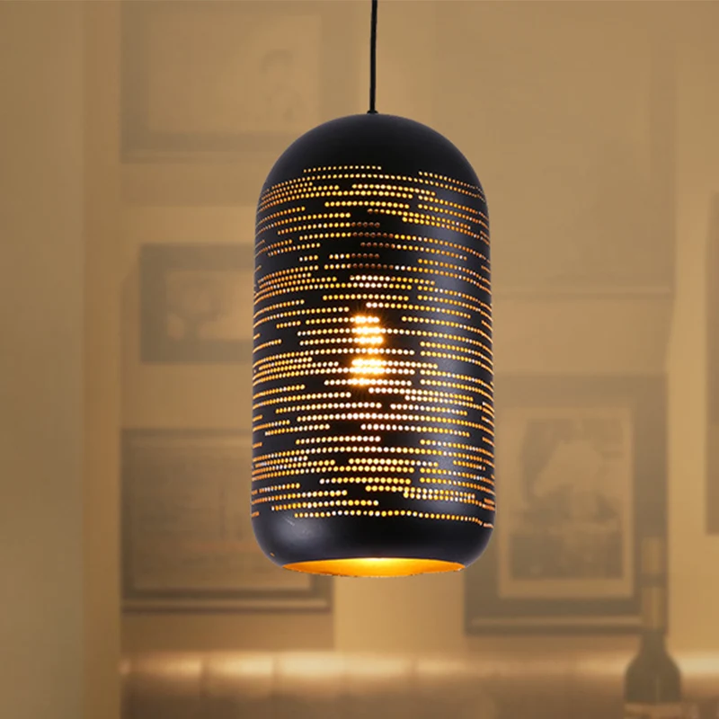 Zwarte lasergesneden wintermeloen hanglamp Loft-stijl metalen 1-lichts 4"/8" brede bistro-hanglamp Clearhalo